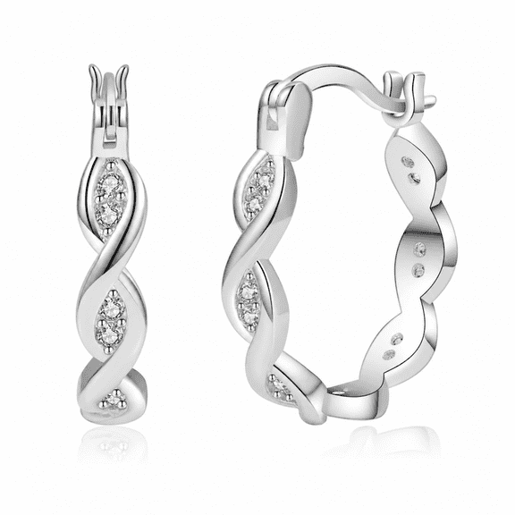 YEUOYEA Silver Plated Cubic Zirconia Hoop Earrings for Women, Twist Small Hoops,30mm