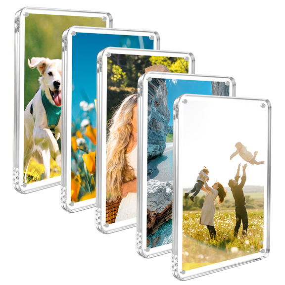YEVAN 5 Pack Acrylic Magnetic Photo Frames, 4 x 6 Inch Clear Fridge Picture Frames for Photos, Notes & Cards, Magnetic Display Holders for Refrigerator, Locker, Office, Whiteboard and Metal Surfaces