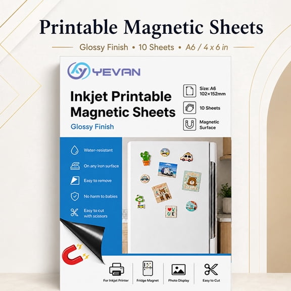 YEVAN Printable Magnetic Photo Paper A6, 10 Sheets Matte Inkjet Magnet Sheets, Flexible Magnetic Paper for Fridge Photos, DIY Crafts and Labels