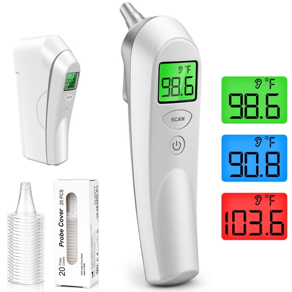 YEVYO 3-in-1 Infrared Ear Thermometer - Fast Digital Reading, Fever Alert, Silent Mode, Memory - Baby Medical Essential for Home Use - White