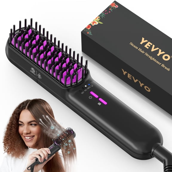 YEVYO Hair Straightener Brush, Upgraded Steam Straightening Brush for Smooth On Hair Care - Black