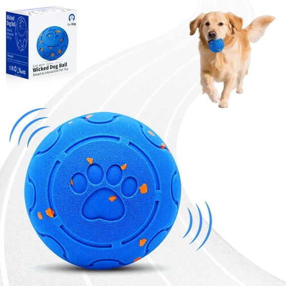 YEVYO Ultra-Durable Chew-Proof Dog Ball - Smart Motion-Activated Jumping Toy with 3 Play Modes - Waterproof USB Rechargeable Ball for Small & Medium Dogs - Blue