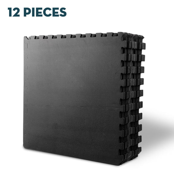 YEXJ 12 PCS Puzzle Exercise Mat EVA Foam Interlocking Gym Floor Mat Black