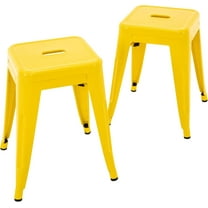 YEXJ 18 Inch Industrial Metal Stools Set of 2, Stackable Classroom Kitchen Short Stools, Backless Metal Dining Chairs for Indoor Outdoor (Yellow)