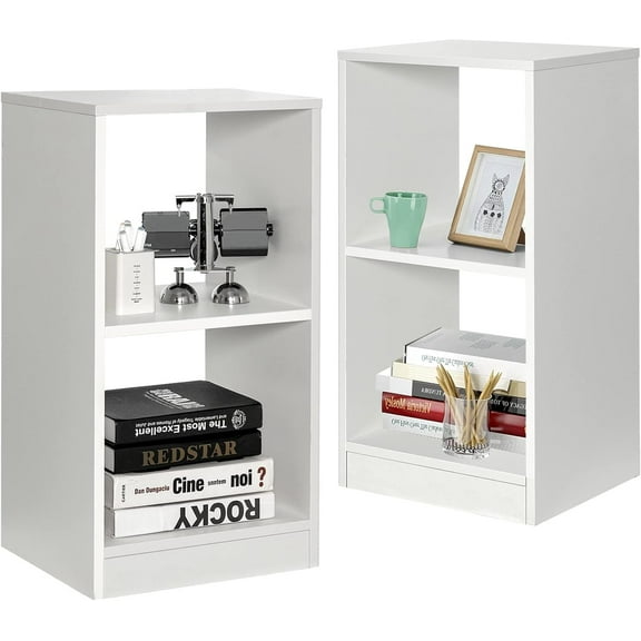 YEXJ 2 Cube Bookcases Set of 2, 2 Pieces Modern 2-Tier End Table Nightstand, Multifunctional Record Player Stand Cubby Storage Organizer Bookshelf for Living Room, Bedroom, 15 x 13 x 29 inches Each