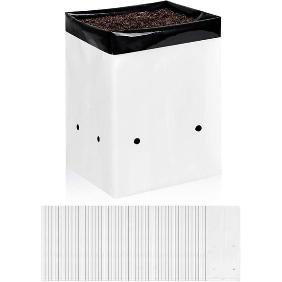 YEXJ 2 Gallon 50-Pack Black and White Grow Bags Panda Film Containers for Plants Potting Up, Seedling, Nursery Garden and Rooting, Shape Square