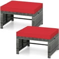 thumbnail image 1 of YEXJ 2 Pieces Patio PE Rattan Ottomans, Multipurpose Outdoor Footstool Footrest Additional Seating Side Table with Soft Zippered Cushions for Deck, Garden, and Yard (Red), 1 of 10
