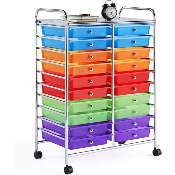 YEXJ 20 Drawers Rolling Storage Cart Multipurpose Movable Organizer Cart Tools Scrapbook Paper Organizer on Wheels-20-Multicolor