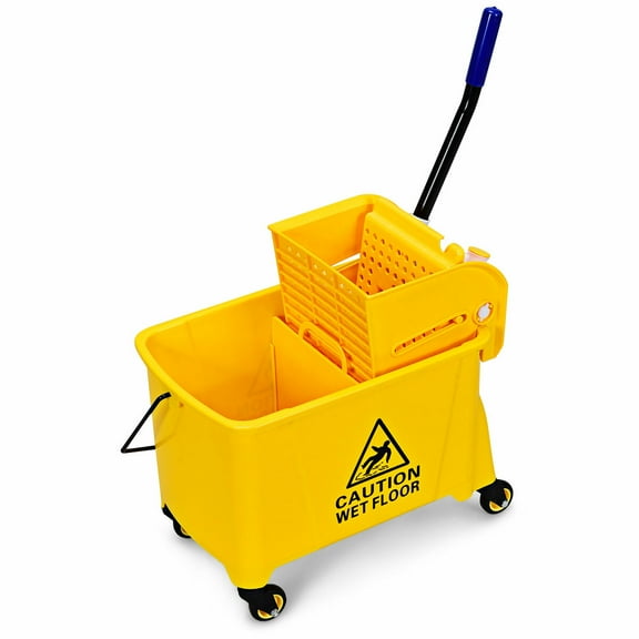 YEXJ 21 Quart Commercial Mop Bucket Side Press Wringer House Use on Wheels w/ Panel, Material-PP, Iron, TPR