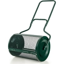 YEXJ 24-Inch Compost Spreader, Peat Moss Spreader with Upgrade Side Latches & U-Shape Handle, Metal Mesh Topdressing Roller for Topsoil, Fertilizer, Garden & Lawn Care Manure Spreader (Green)
