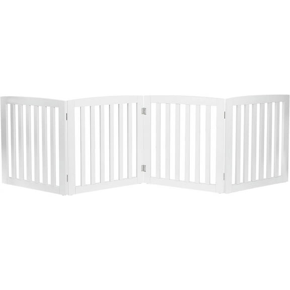 YEXJ 24 Inch Pet Dog Gate, Foldable Freestanding Dog Door 4 Panel,Wooden Z Shape Step Over Pet Fence for Entryway, Stairs, Doorway-4 Panel 24"H-White