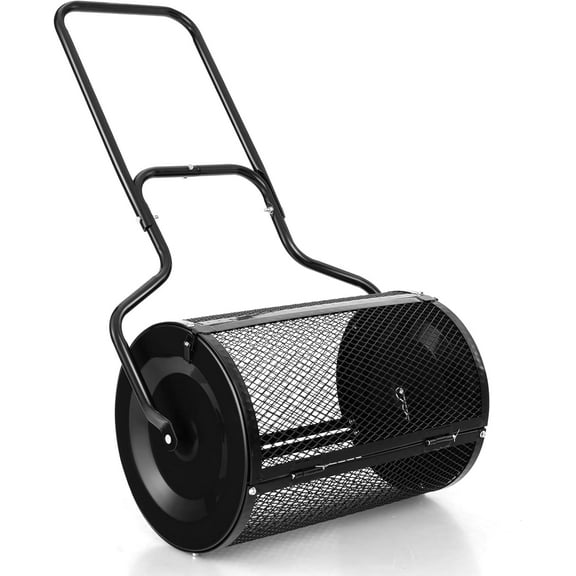 YEXJ 24 inch Compost Spreader for Lawn, Lightweight Metal Mesh Lawn Roller Double Side Latches for Topdressing & Seedling, Fertilizer Topsoil Peat Moss Spreader Roller, Garden Yard Care,Black