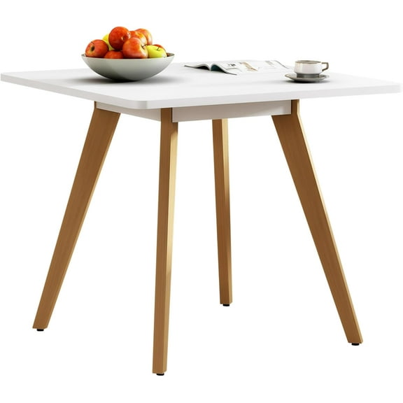 YEXJ 27.6" Square Dining Table for 2-4 Person - Small Kitchen Table with Soild Wood Legs Mid Century Modern Table for Dinning Room, Kitchen,Small Speace (White)-27.6"