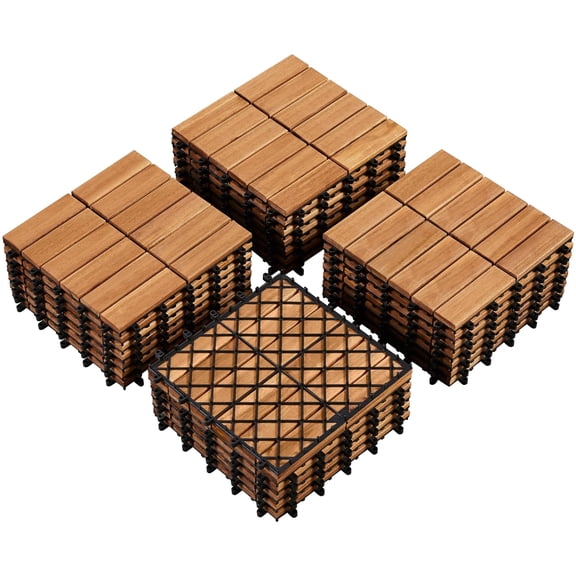 YEXJ 27pcs Acacia Wood,Interlocking Deck Tiles with Non-Slip Surface,Easy Snap Waterproof Flooring Tiles for Indoor Outdoor,Cracking Resistant Patio Backyard Decor for All Weather Use,Wood