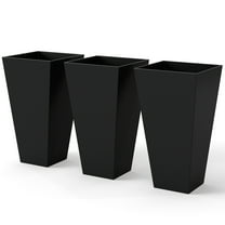 YEXJ 28" Tall Plastic Flower Pot Set (3 Pcs) - Large, Durable for Outdoor/Indoor Plants, Herbs & Flowers,Black