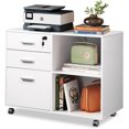 thumbnail image 1 of YEXJ 3-Drawer Wood File Cabinet with Lock, Mobile Lateral Filing Cabinet, Printer Stand with Open Storage Shelves for Home Office, White, 1 of 6