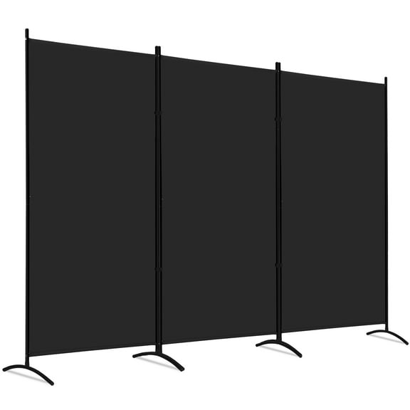 YEXJ 3-Panel Black Rolling Room Divider - Folding Wall Partition for Office Restaurant Space Separation