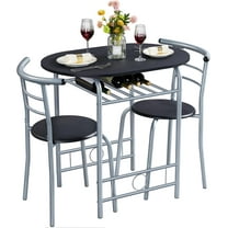 YEXJ 3-Piece Dining Room Table Set, Kitchen Table & Chair Sets for 2, Compact Table Set w/Steel Legs, Built-in Wine Rack for Breakfast Nook, Small Space, Apartment,31.5x21x29" (LxWxH)-Black