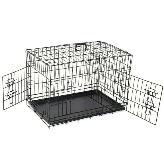 YEXJ 30"Pet Kennel Cat Dog Folding Steel Crate Animal Playpen Wire Metal W/Doors Tray, Material- Metal, Color- Black, Overall Size- 29.3*17.5*20.7in