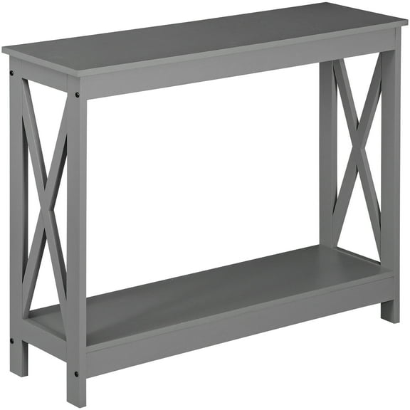 YEXJ 39" X-Shape 2-Tier Console Table Entryway Sofa Side Table for Living Room Grey