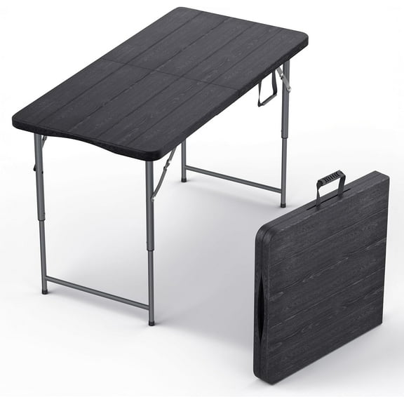 YEXJ 4 Feet Foldable Table Adjustable Height with Built in Handle,Steel Legs | Heavy Duty Portable | Perfect for Party, Dining,Wedding,Events,Picnic Indoor,Outdoor,Camping, Utility,Folding,Black