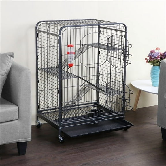 YEXJ 4-Level Metal Ferret Cage Rat Cage Pet Cage for Chinchilla Small Animal Cage, Material- powder coated steel + plastic wheel + ABS plastic slide-out tray