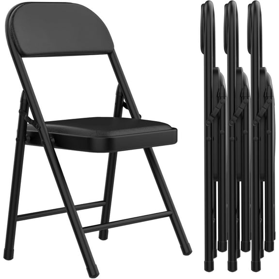 YEXJ 4 Pack Folding Chairs with Padded Cushion, Portable Stackable Foldable Chair for Indoor Outdoor, Commercial Seat with Metal Frame for Home Office Events Wedding Party-4-Black