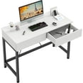 thumbnail image 1 of YEXJ 40Inch Computer Desk with 2 Wooden Drawers, Small Desks for Home Office with Storage,Vanity Desk for Bedroom, Gaming Desk for Small Spaces, Simple Kids Study Writing Desk Table (White, Wooden), 1 of 8