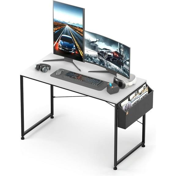 YEXJ 48" Gaming Computer Desk, Modern Simple Wood Desk with Storage Bag for Small Spaces, White
