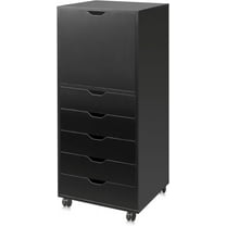 YEXJ 5-Drawer Wood Dresser with Top Cabinet Storage, Mobile Chest of Drawers, Wide Storage Space for Home Office, Black