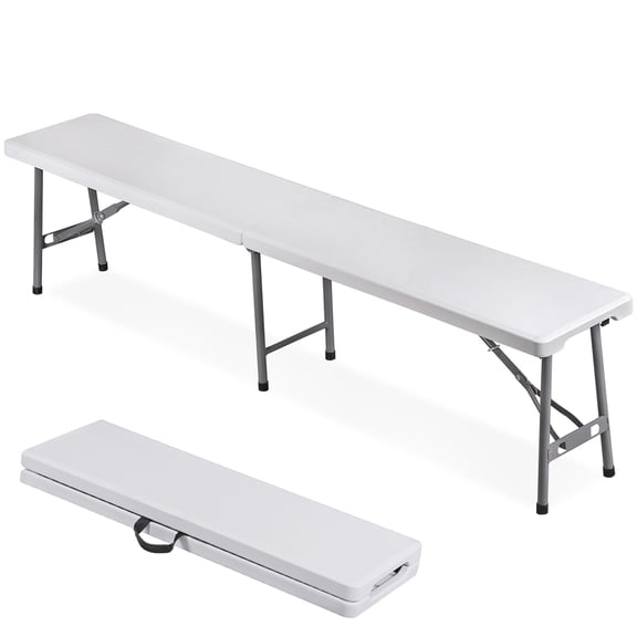 YEXJ 6 FT Plastic Folding Bench Portable Outdoor Bench Dining Seat with Handle White