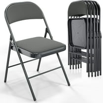 YEXJ 6 Pack Folding Chairs with Padded Seats, Metal Frame with Fabric Seat & Back, Capacity 350 lbs-Grey-6