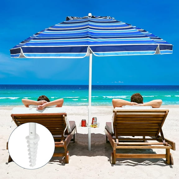 YEXJ 7.2 FT Beach Umbrella, Portable Outdoor Umbrella with Sand Anchor, Adjustable Tilt, Steel Pole, Carrying Bag, Outdoor Sunshade Shelter with Cup Holder for Beach, Poolside-Navy Blue