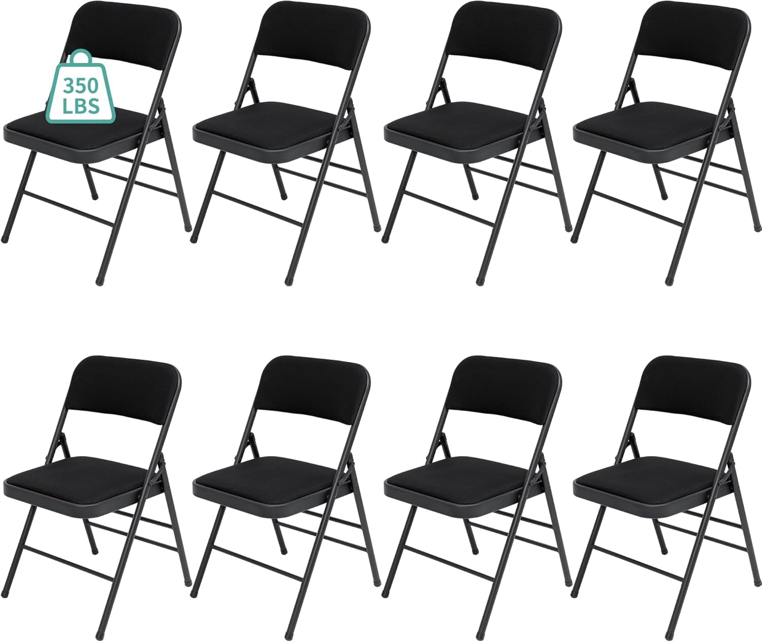 YEXJ 8 Pack Black Folding Chairs with Fabric Padded Cushion, Fabric Dining Chair Set Portable Indoor Outdoor Stackable Folding Chair for Home Office Events Wedding Party