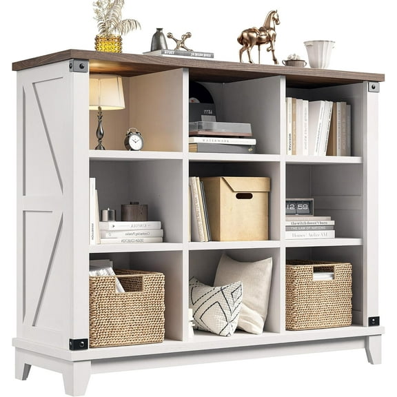 YEXJ 9 Cube Storage Organizer and Shelf, Cube Shelf with Storage,White Bookshelf for Bedroom and Home Office