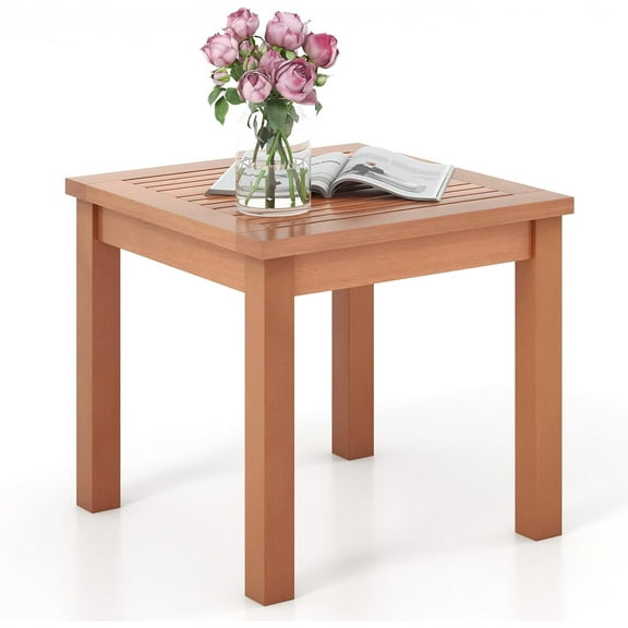 YEXJ Adirondack Outdoor Side Table - 18’’ Square Eucalyptus Wood Indoor Outdoor End Table with Slatted Tabletop for Balcony Backyard Garden Porch Deck, Small Pool Side Patio Table(1)