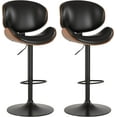 thumbnail image 1 of YEXJ Bar Stools Set of 2, Swivel Adjustable Height Barstools, PU Leather Upholstered Bar Chairs with Footrest, Bentwood Bar Stool for Kitchen, Bar, Dining Room-2-Black, 1 of 8