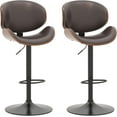 thumbnail image 1 of YEXJ Bar Stools Set of 2, Swivel Adjustable Height Barstools, PU Leather Upholstered Bar Chairs with Footrest, Bentwood Bar Stool for Kitchen, Bar, Dining Room-2-Brown, 1 of 16