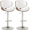 thumbnail image 1 of YEXJ Bar Stools Set of 2, Swivel Adjustable Height Barstools, PU Leather Upholstered Bar Chairs with Footrest, Bentwood Bar Stool for Kitchen, Bar, Dining Room-2-White, 1 of 14