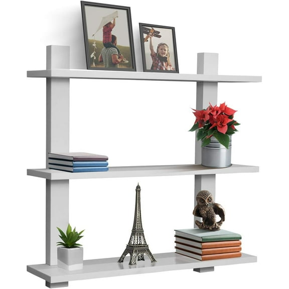 YEXJ Bathroom Shelves - 3-Tier Wall Mounted Floating Shelves for Books, Trophies, Wall Decor, Kitchen, Living Room & Bathroom Decor - Decorative Hanging Display Over the Toilet Storage Shelf - White