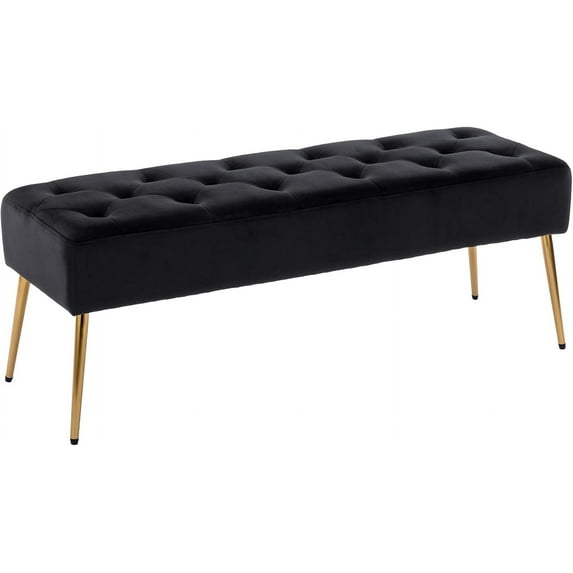 YEXJ Button-Tufted Ottoman Bench, Upholstered Bedroom Benches Velvet Footrest Stool Accent Bench for Entryway Dining Room Living Room Bedroom End of Bed-Black Velvet