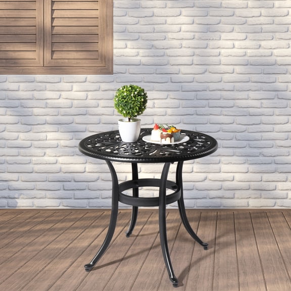 YEXJ Cast Aluminum Round Patio End Table - Stylish Side & Bar Table in Black for Outdoor Spaces