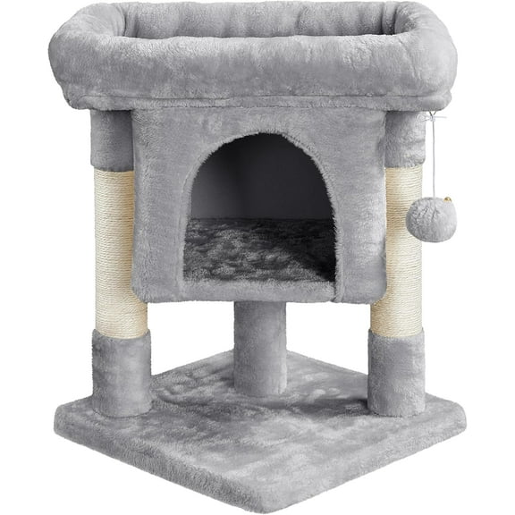 YEXJ Cat Scratching Posts with Bed, 23.5 Inches Cat Kitten Scratcher Featuring with Sisal Scratch Posts, Interactive Dangling Ball for Indoor Large Cats-Light Gray