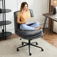 thumbnail image 1 of YEXJ Cloud Criss Cross Legged Chair,18" High Back Armless Home Office Desk Chair with Wheels,Wide Adjustable Comfy Padded Seat Task Computer Chair,Modern Swivel Makeup Vanity Chair,Microfiber,Grey, 1 of 10