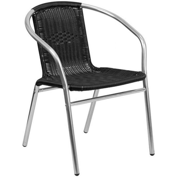 YEXJ Commercial Aluminum and Rattan Indoor-Outdoor Restaurant Stack Chair-1-Aluminum and Black