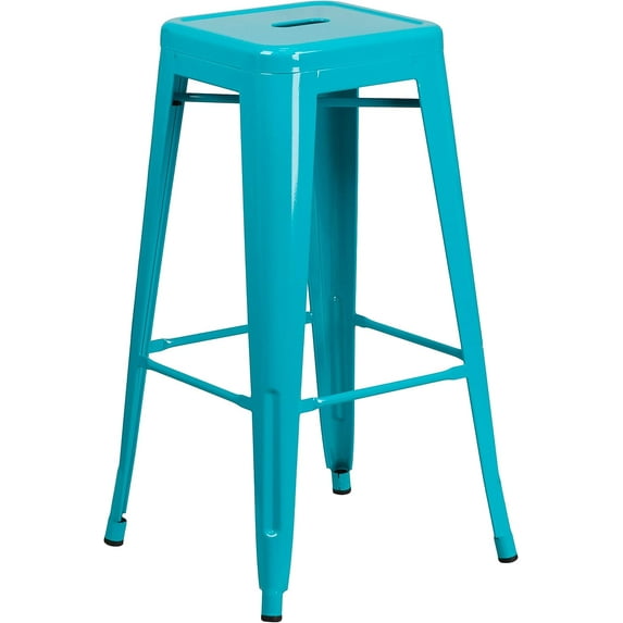 YEXJ Commercial Grade 30" H Backless Metal Indoor-Outdoor Barstool, Square-Crystal Teal-blue