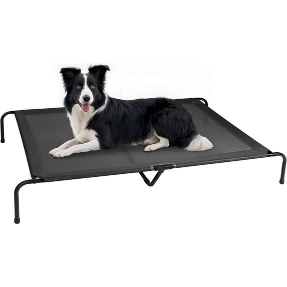 YEXJ Cooling Elevated Dog Bed, Raised Portable Dog Cots Beds No-Slip Feet Durable Portable Indoor & Outdoor Pet Hammock Bed, 60x37x9 Inch, Black