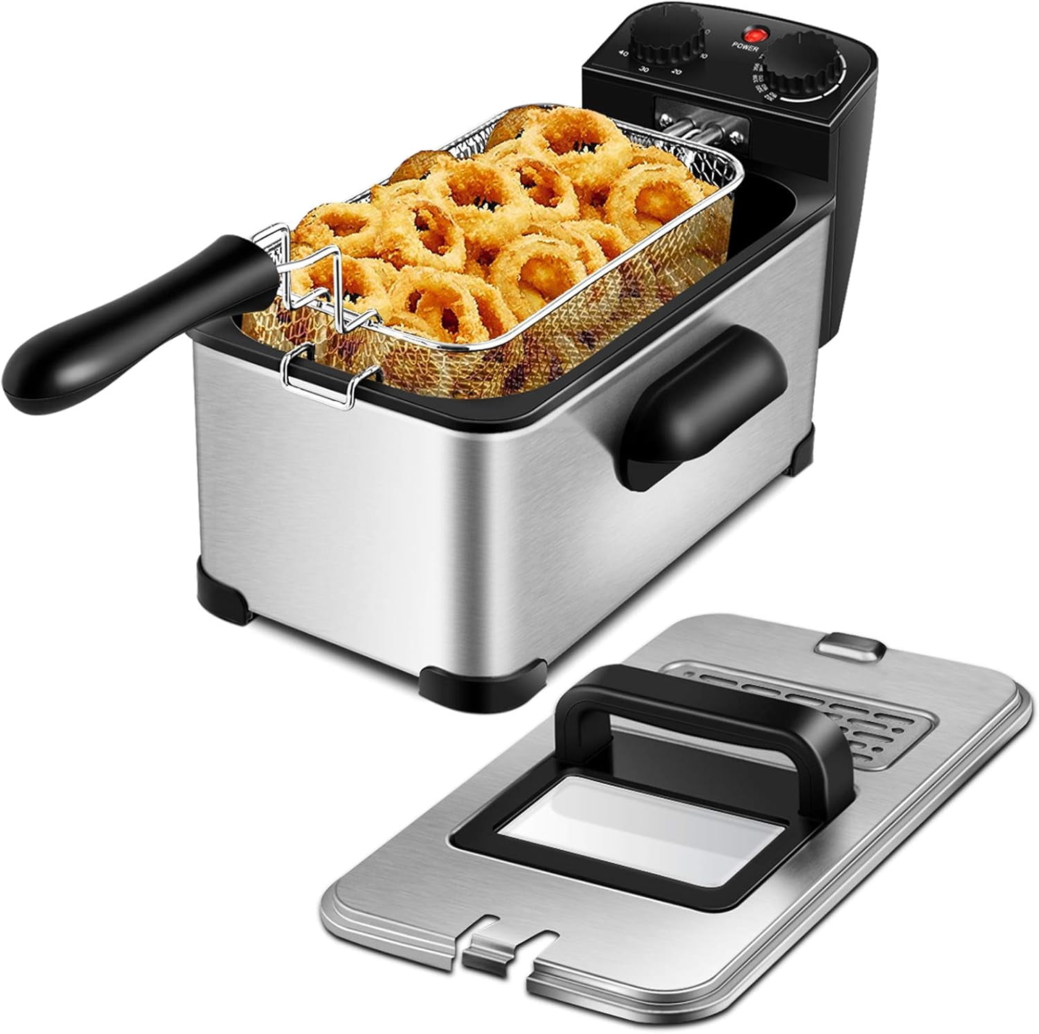 YEXJ Deep Fryer with Basket, 3.2 Qt/3L Electric Fryer with Adjustable ...
