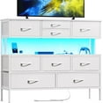 thumbnail image 1 of YEXJ Dresser TV Stand with Charging Station and LED Lights, 55” TV Stand Entertainment Center with 9 Drawers, Steel Frame, Large Storage Chest of Drawers for Bedroom, Living Room-White, 1 of 10