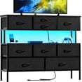 thumbnail image 1 of YEXJ Dresser TV Stand with Charging Station and LED Lights, 55” TV Stand Entertainment Center with 9 Drawers, Steel Frame, Large Storage Chest of Drawers for Bedroom, Living Room, Black Gray, 1 of 9